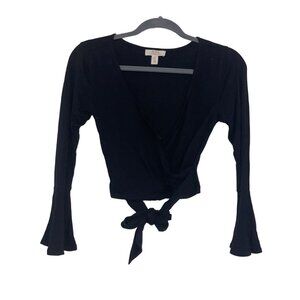 Urban Outfitters Ballet Wrap Cropped Top Long Bell Sleeves Sun & Shadow XS XXS